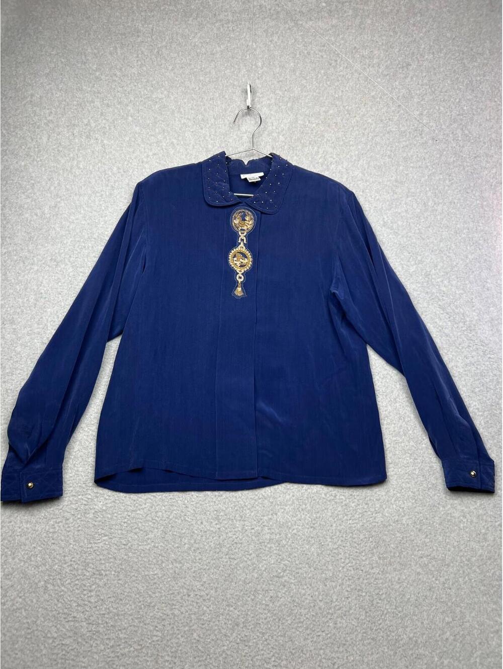 Vintage Kansai Tamamoto Silk Button Up Blouse Womens M Embroidered Hong Kong